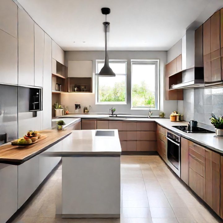 kitchen-with-white-counter-top-black-silver-microwave